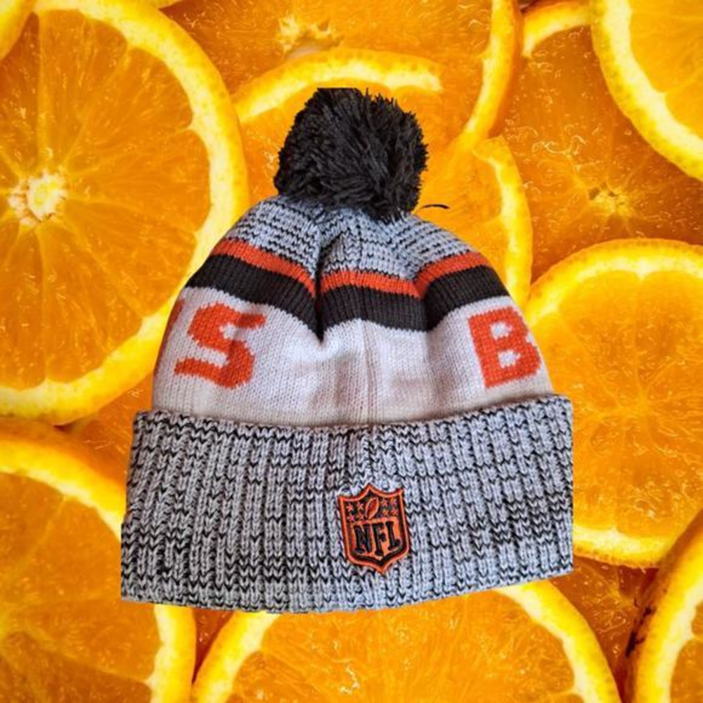 New Browns Knit hat with Black Pom Pom